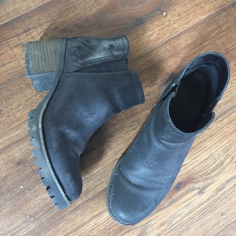 Black Faux Leather Block Heeled Ankle Boots